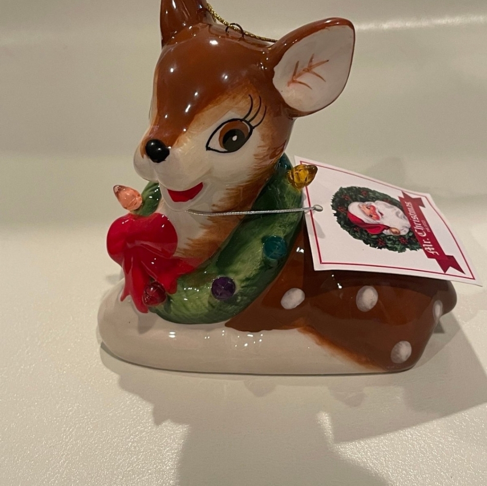 NWT Mr. Christmas Reindeer LED Ceramic Light Up Tree Ornament